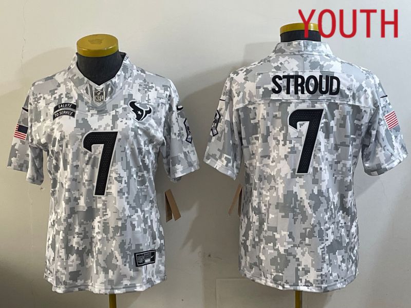 Youth Houston Texans #7 Stroud Nike Arctic Camo 2024 Salute to Service Limited NFL Jersey style 1->youth nfl jersey->Youth Jersey
